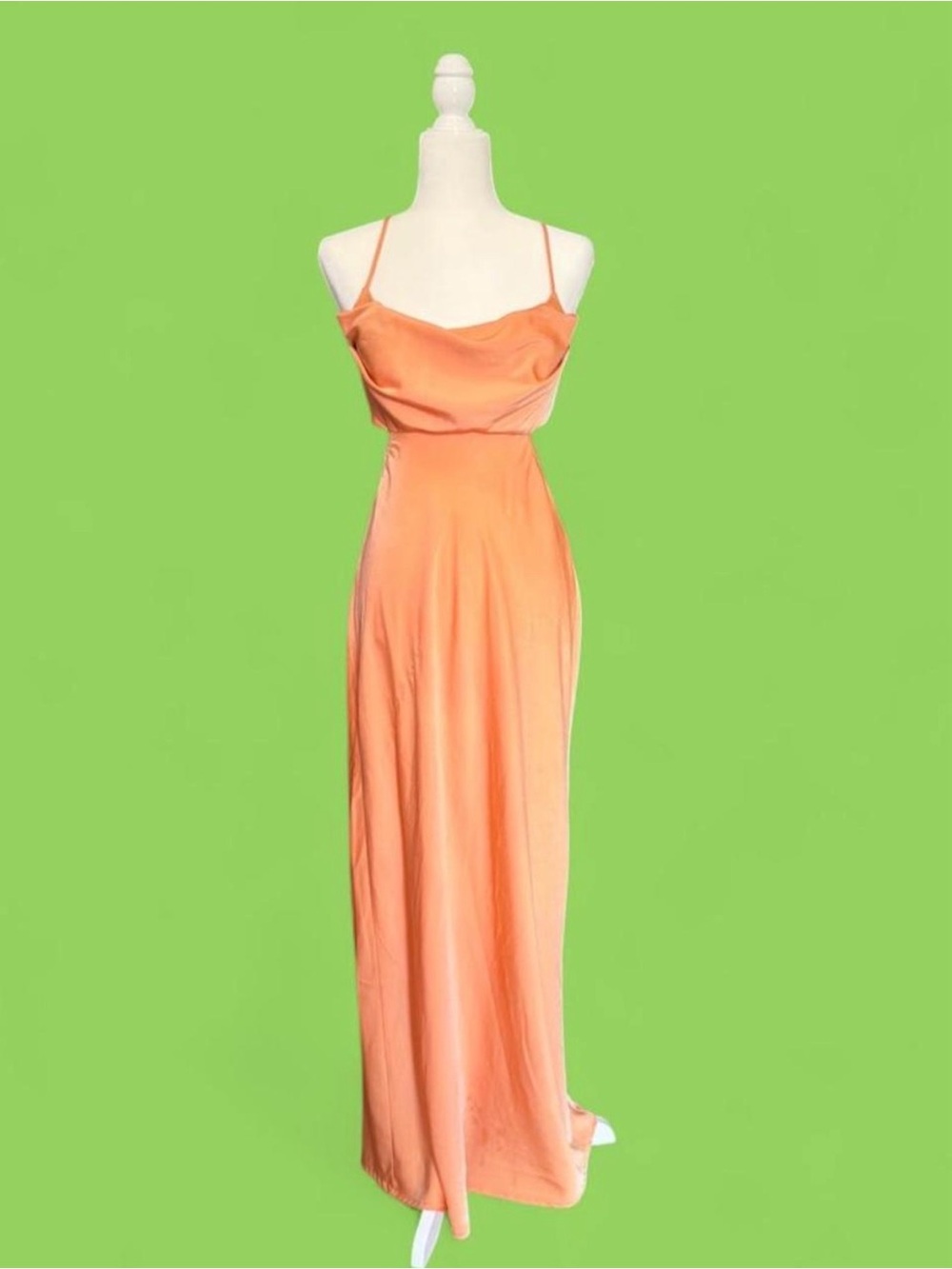 Elegant Princess Polly Giselle Peach Orange Satin Maxi Dress with Cowl Neck